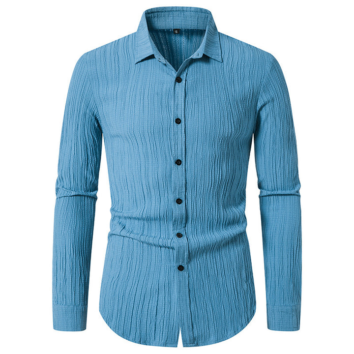 Herren Texturiertes Slim-Fit-Hemd mit krauser Struktur und Kentkragen Drune