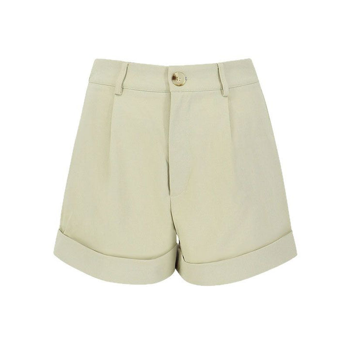 Damen elegante Kurzshorts mit hohem Bund und umgeschlagenem Saum Drune