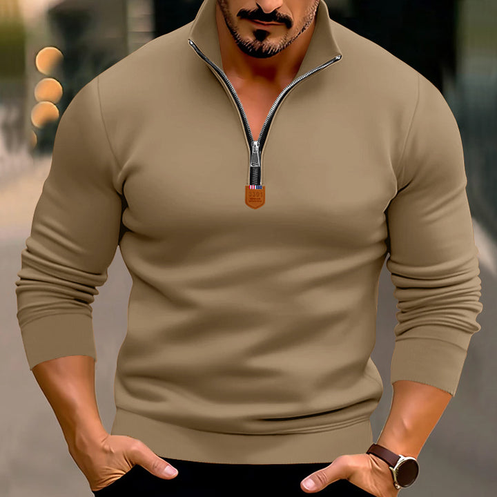 Herren nan schmal geschnittener Feinstrickpullover mit kurzem Reißverschluss, formenden Nähten und Stretchbund Drune