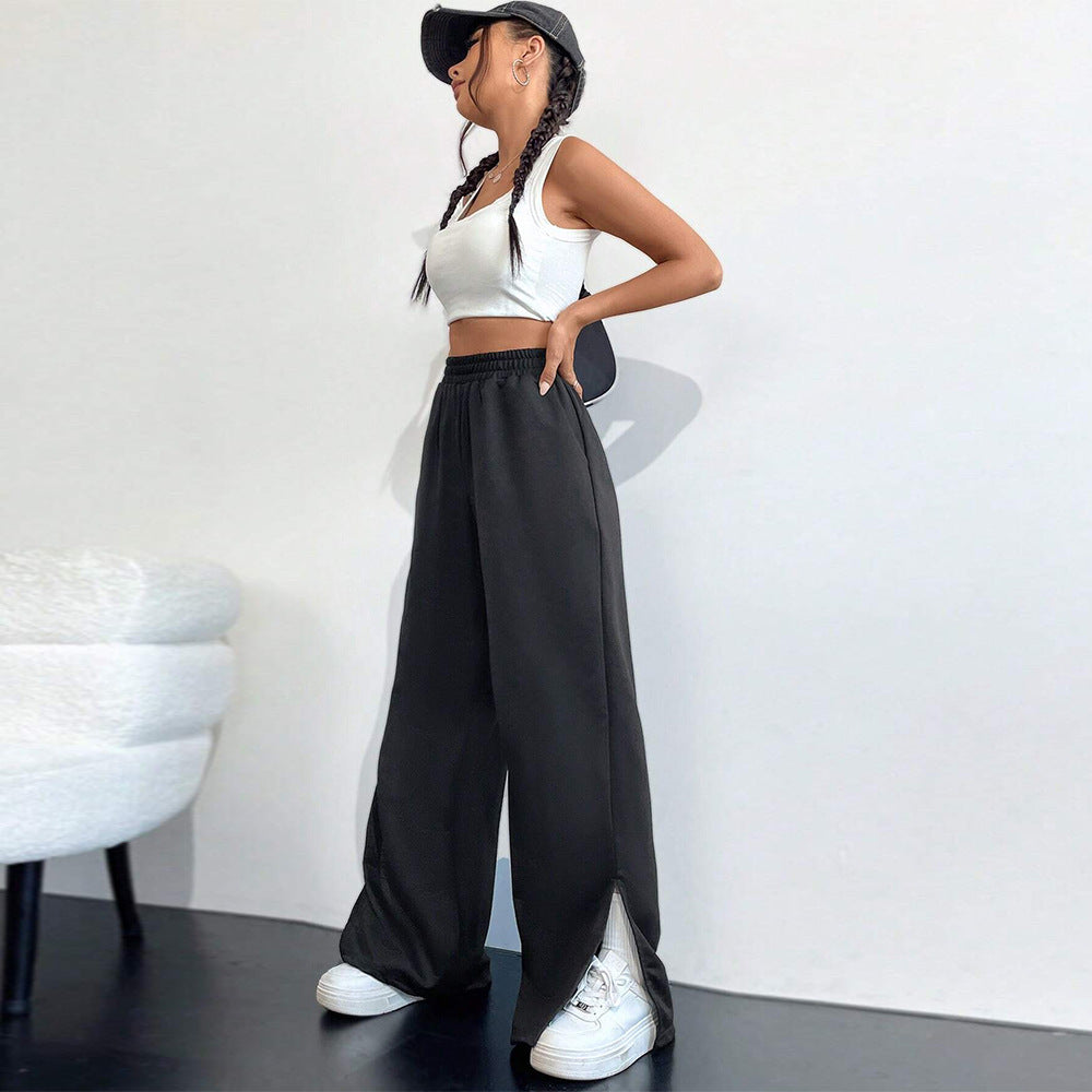 Damen Weite Satin-Hosen mit elastischem Bund und seitlichen Schlitzen Drune