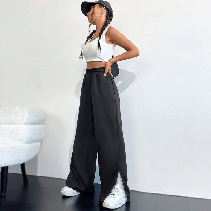 Damen Weite Satin-Hosen mit elastischem Bund und seitlichen Schlitzen Drune