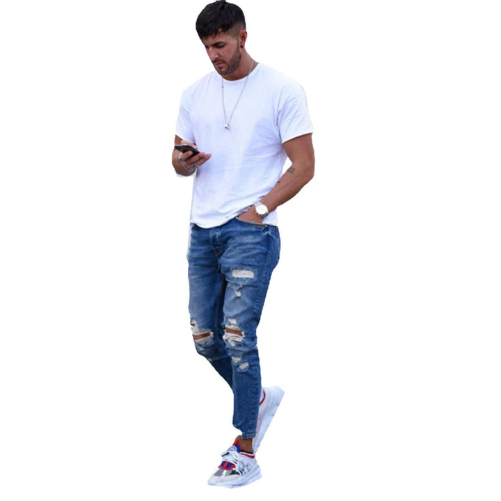 Herren modische Slim Fit Jeans mit angesagten Rissen und Verjüngung Drune