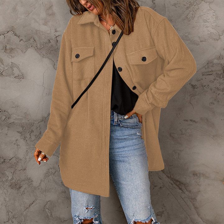 Damen vielseitige Oversize-Hemdjacke mit aufgesetzten Taschen und Knopfverschluss Drune
