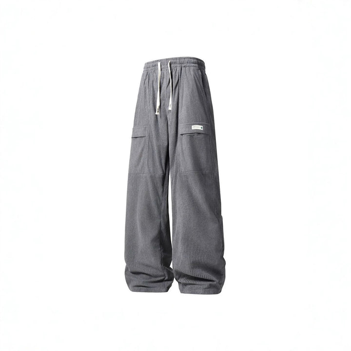 Herren Weite Cord-Cargohose mit Tunnelzugbund, Klapptaschen & gerippter Struktur Drune