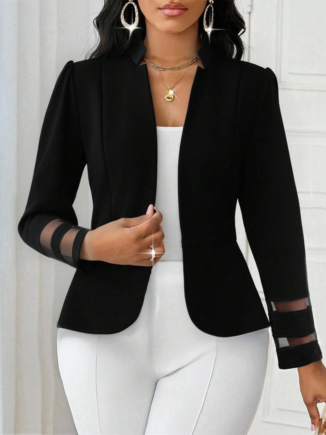 Damen Elegante Blazerjacke mit transparenten Ärmeln und tailliertem Schnitt Drune