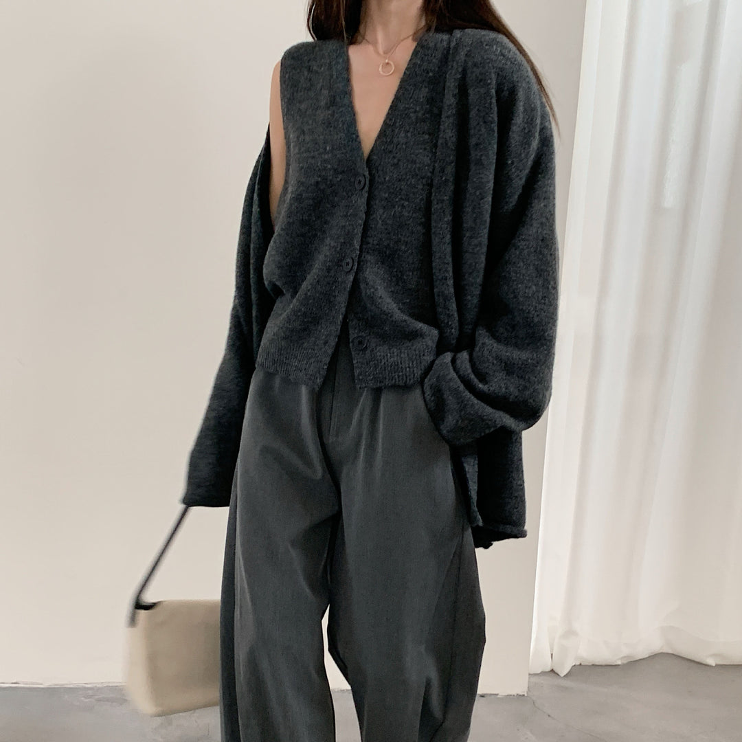 Damen Modische Strickjacke mit elegantem V-Ausschnitt und Knopfverschluss Drune