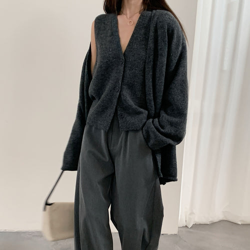 Damen Modische Strickjacke mit elegantem V-Ausschnitt und Knopfverschluss Drune