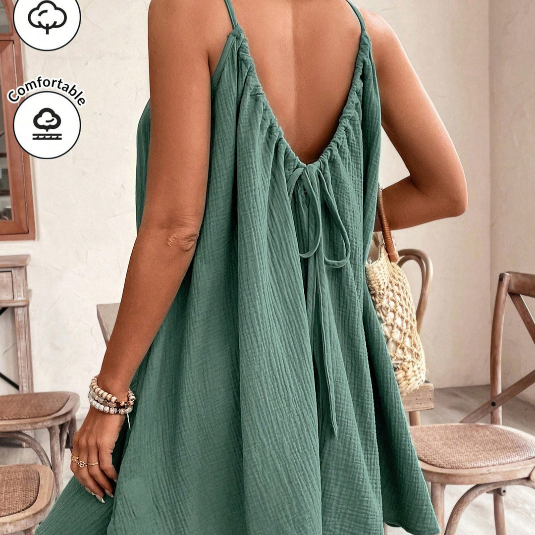 Damen Lockeres Baumwoll‑Gauze‑Trägerkleid mit gerafftem Ausschnitt und A‑Linien‑Silhouette Drune