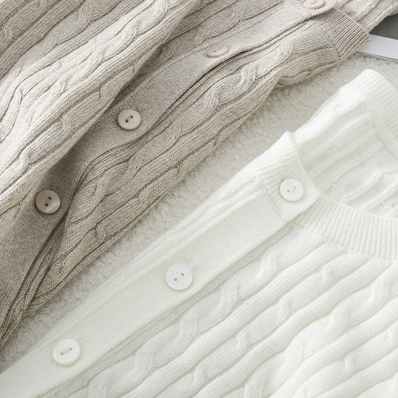 Damen Feiner Zopfmuster-Cardigan mit Rundhals und durchgehender Knopfleiste Drune