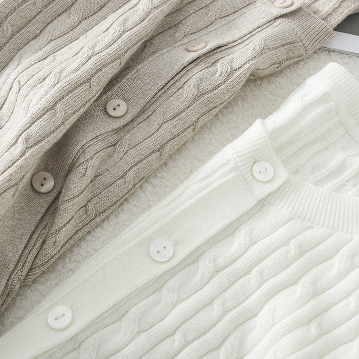 Damen Feiner Zopfmuster-Cardigan mit Rundhals und durchgehender Knopfleiste Drune