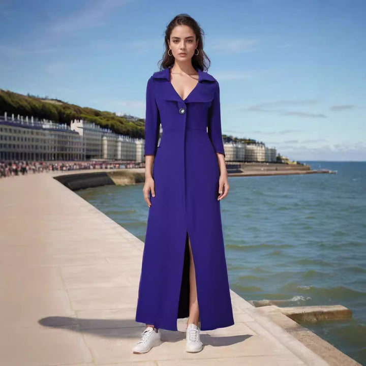 Damen eleganter Maxikleid-Mantel mit tailliertem Schnitt und hochwertiger Verarbeitung Drune