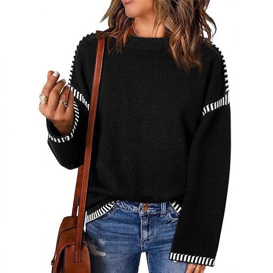 Damen modischer Pullover mit strukturiertem Material und streifenförmigen Details Drune