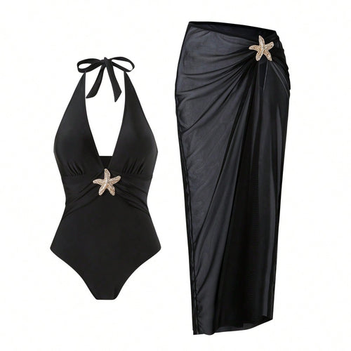 Damen Eleganter Badeanzug mit vielseitigem Wickelrock Drune