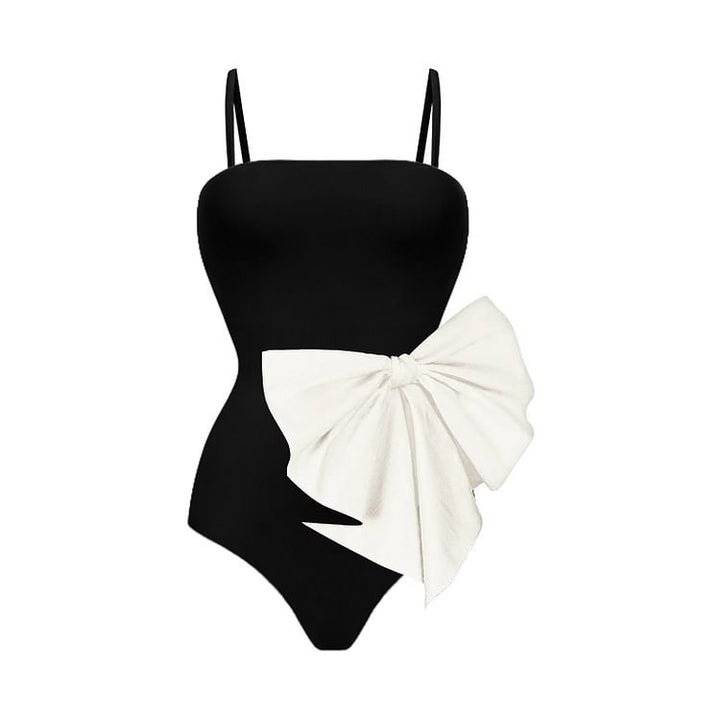 Damen Einteiler Badeanzug mit eleganter Schleifenapplikation Drune