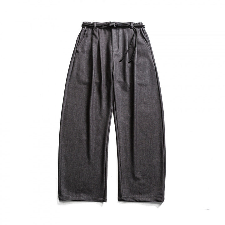 Damen Hochtalierte weite Marlene-Hose mit Faltenbund und Tunnelzuggürtel Drune
