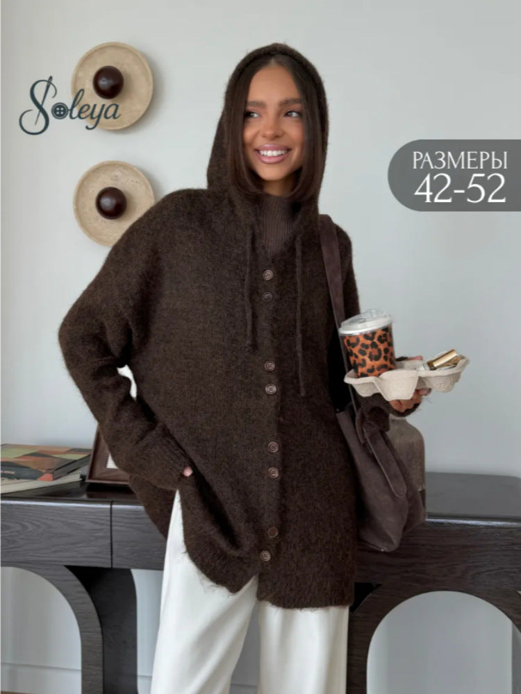 Damen Modische Strickjacke mit Kapuze Drune