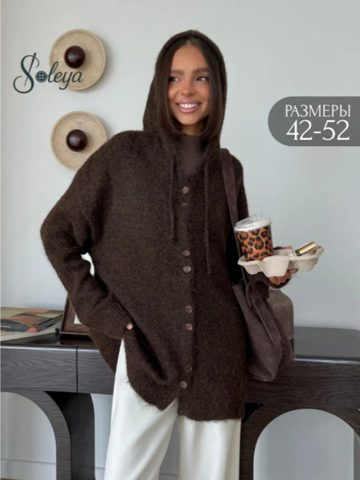 Damen Modische Strickjacke mit Kapuze Drune