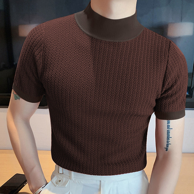 Herren nan Kurzarm Feinstrickshirt mit Stehkragen Drune