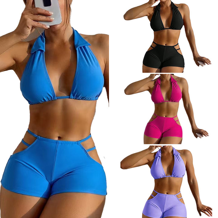 Damen Halter-Bikini-Set mit Hochbund-Shorts Drune