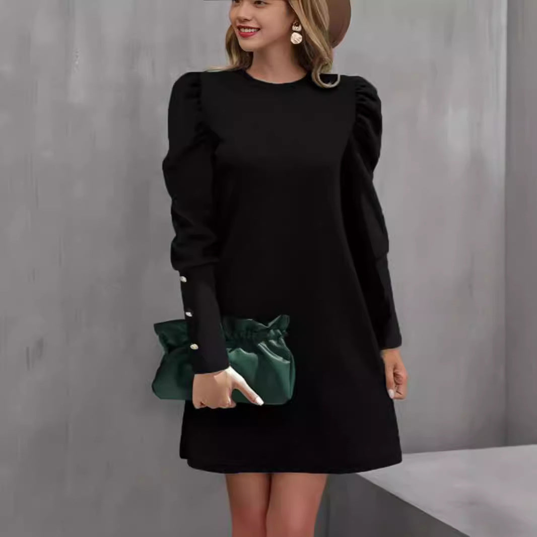 Damen nan elegantes A-Linien Minikleid mit gerafften Puffärmeln und dekorativen Manschettenknöpfen Drune