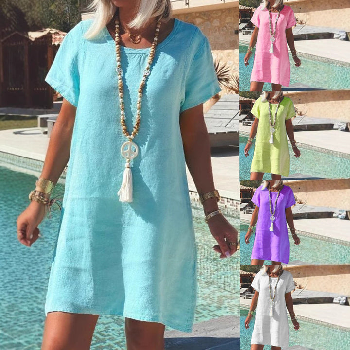 Damen Leichtes Strandkleid aus atmungsaktivem Leinen Drune