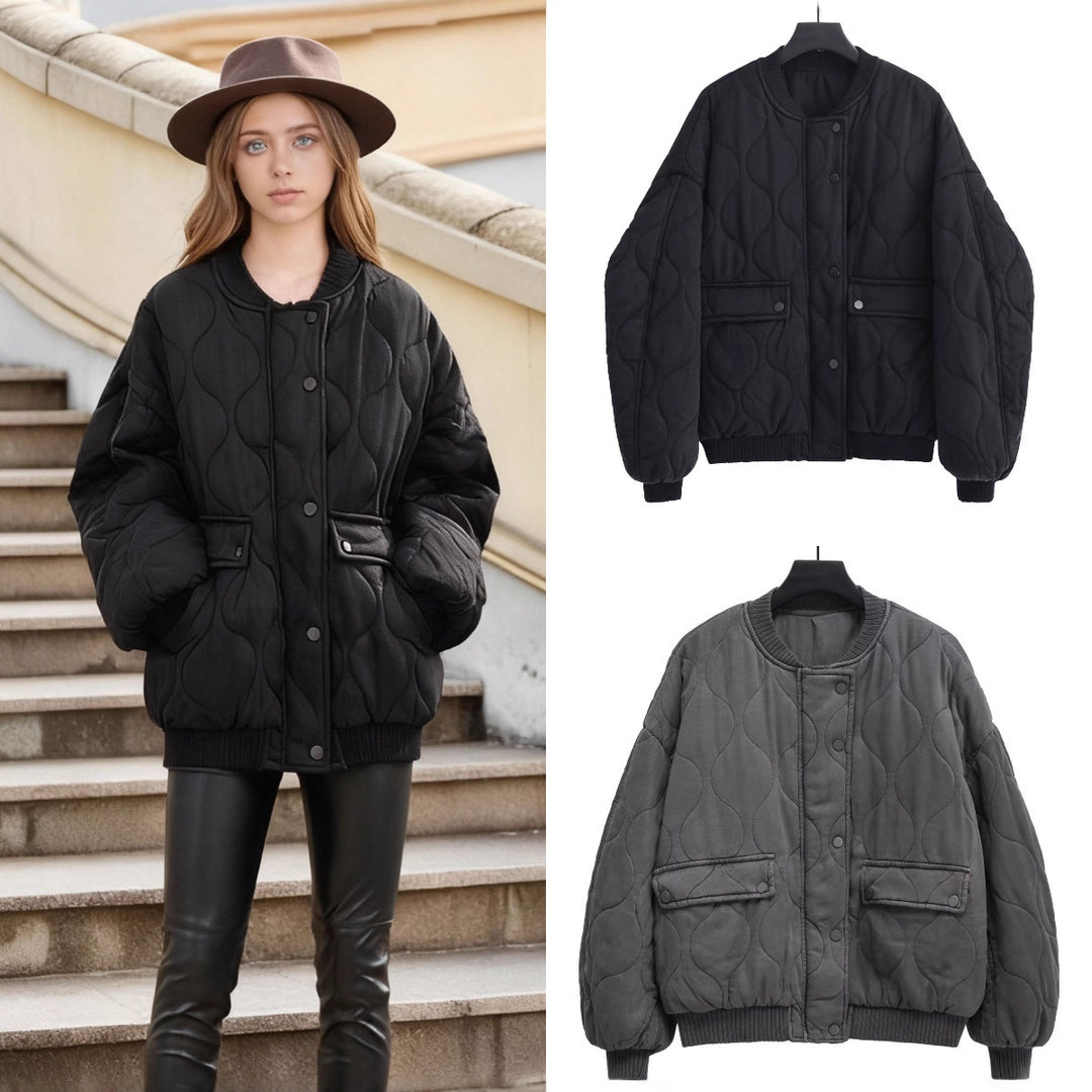 Damen Stepp-Bomberjacke mit organischer Steppung und Druckknopffront Drune