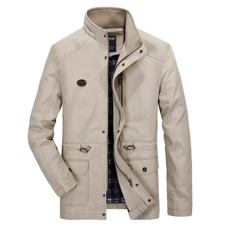 Herren leichter Fieldparka mit Kapuze, kariertem Innenfutter und Taillenkordel Drune