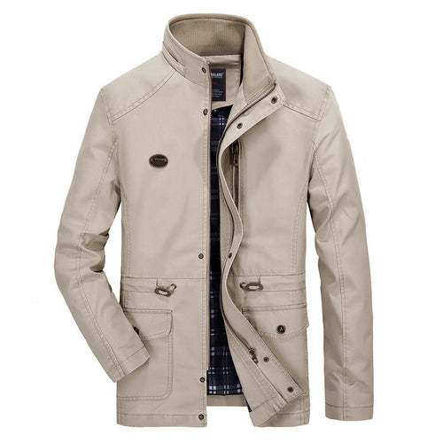 Herren leichter Fieldparka mit Kapuze, kariertem Innenfutter und Taillenkordel Drune