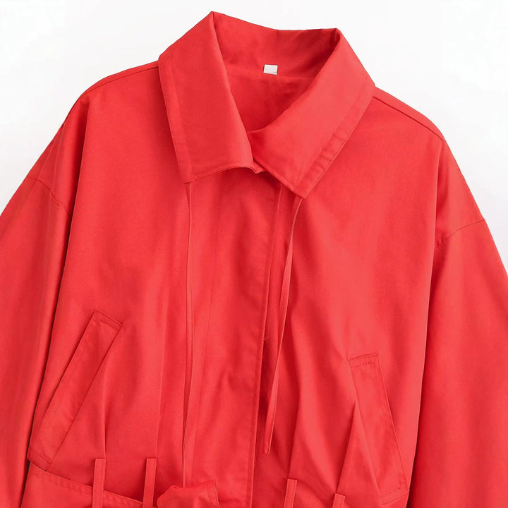 Damen Kurzjacke im Blousonstil mit Bindegürtel und breitem Kragen Drune