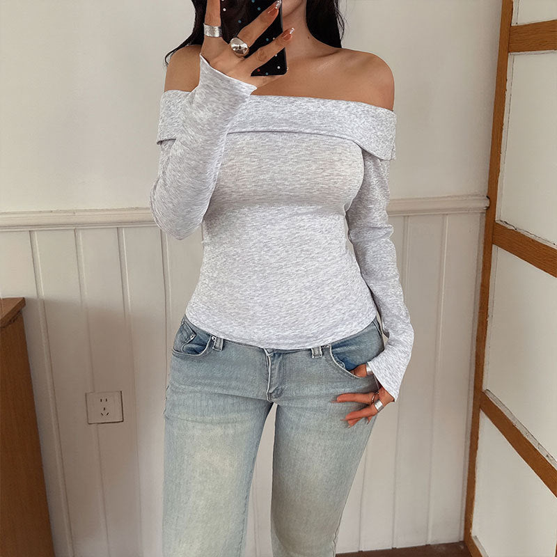 Damen Schulterfreies Langarm-Top mit tailliertem Schnitt und feinem Rippstrick Drune