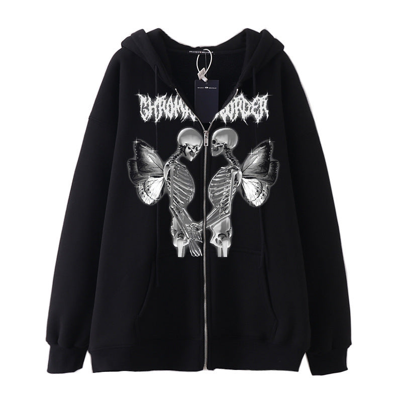Damen nan Kapuzenjacke mit durchgehendem Reißverschluss und Rippenherz-Print Drune