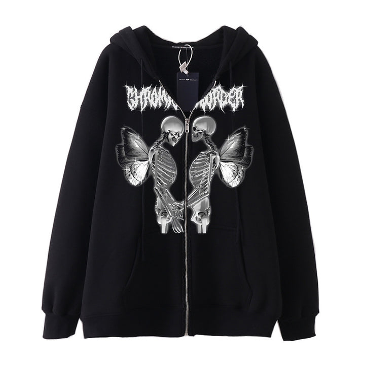 Damen nan Kapuzenjacke mit durchgehendem Reißverschluss und Rippenherz-Print Drune