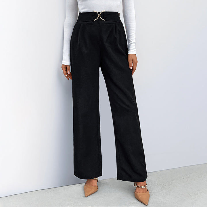 Damen Hochtaillierte Palazzo-Hose mit weitem Bein und dekorativem Schmuckgürtel Drune