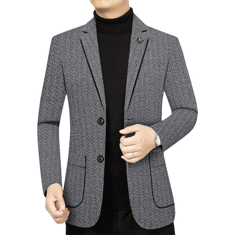 Herren Taillierter Strickblazer im Bouclé-Look mit aufgesetzten Taschen Drune