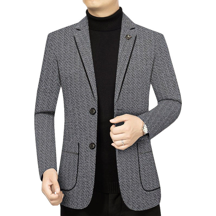 Herren Taillierter Strickblazer im Bouclé-Look mit aufgesetzten Taschen Drune
