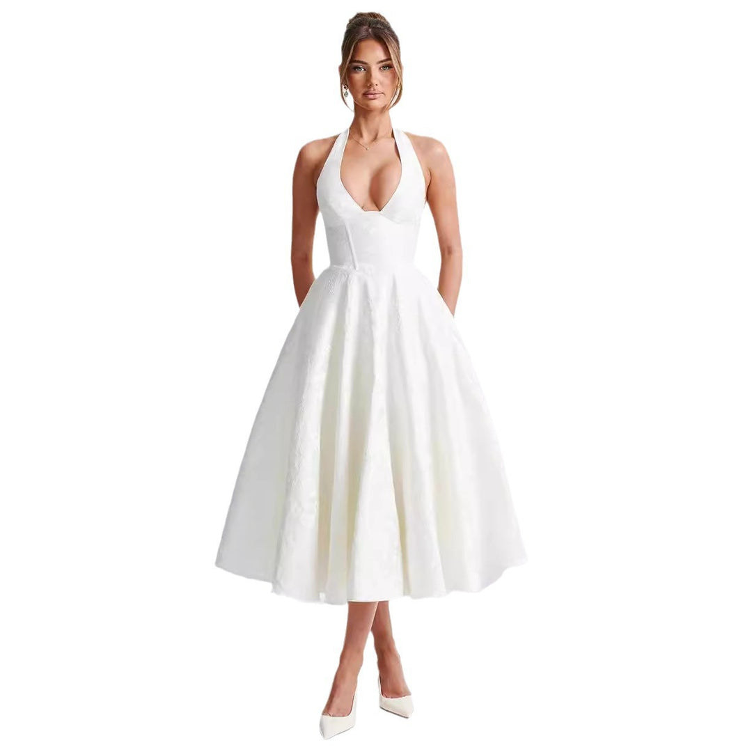 Damen Elegantes Halterneck-Ballkleid mit weitem Rock Drune
