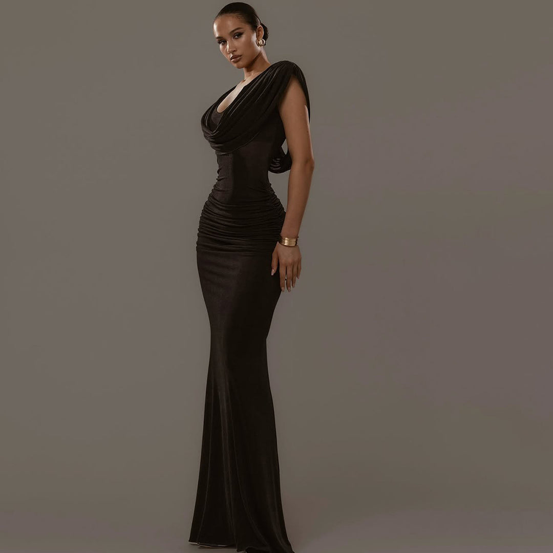 Damen Elegantes Maxikleid mit tiefem V-Ausschnitt und raffinierten Drapierungen Drune