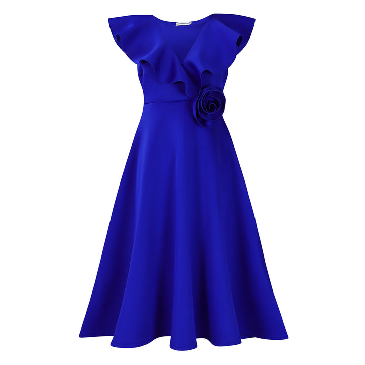 Damen A-Linien Kleid mit stilvollen Rüschen und floralem Detail Drune