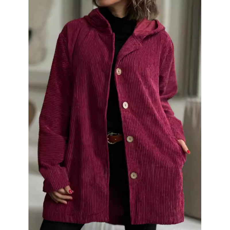 Damen kuschelige Kapuzenjacke aus feinem Cordstoff Drune