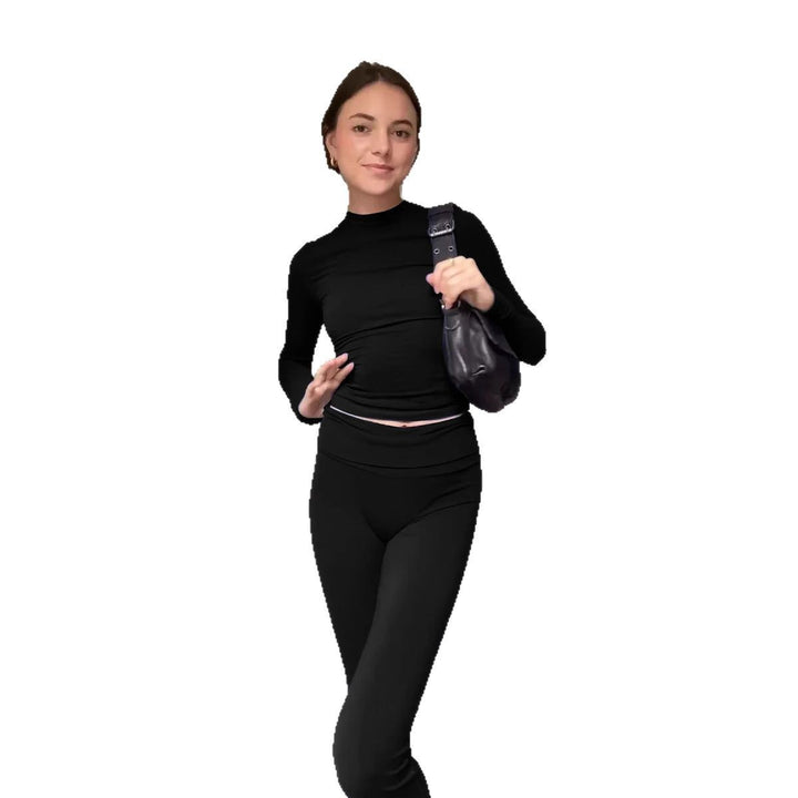 Damen Nahtloses Sport-Set mit Langarm-Cropped-Top und High-Waist Leggings Drune