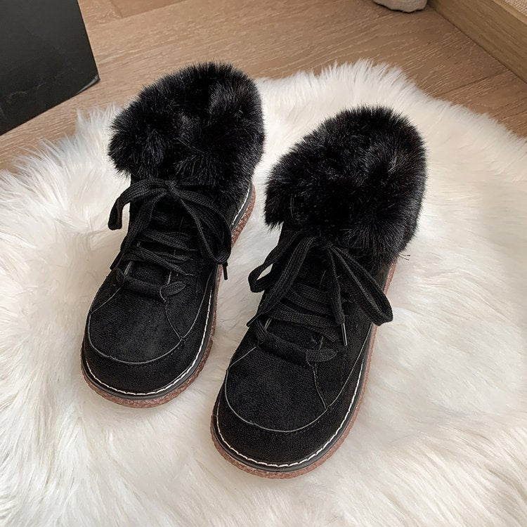 Damen  gefütterte Schnür-Boots mit Kunstfellkragen und rutschfester Plateau-Sohle Drune