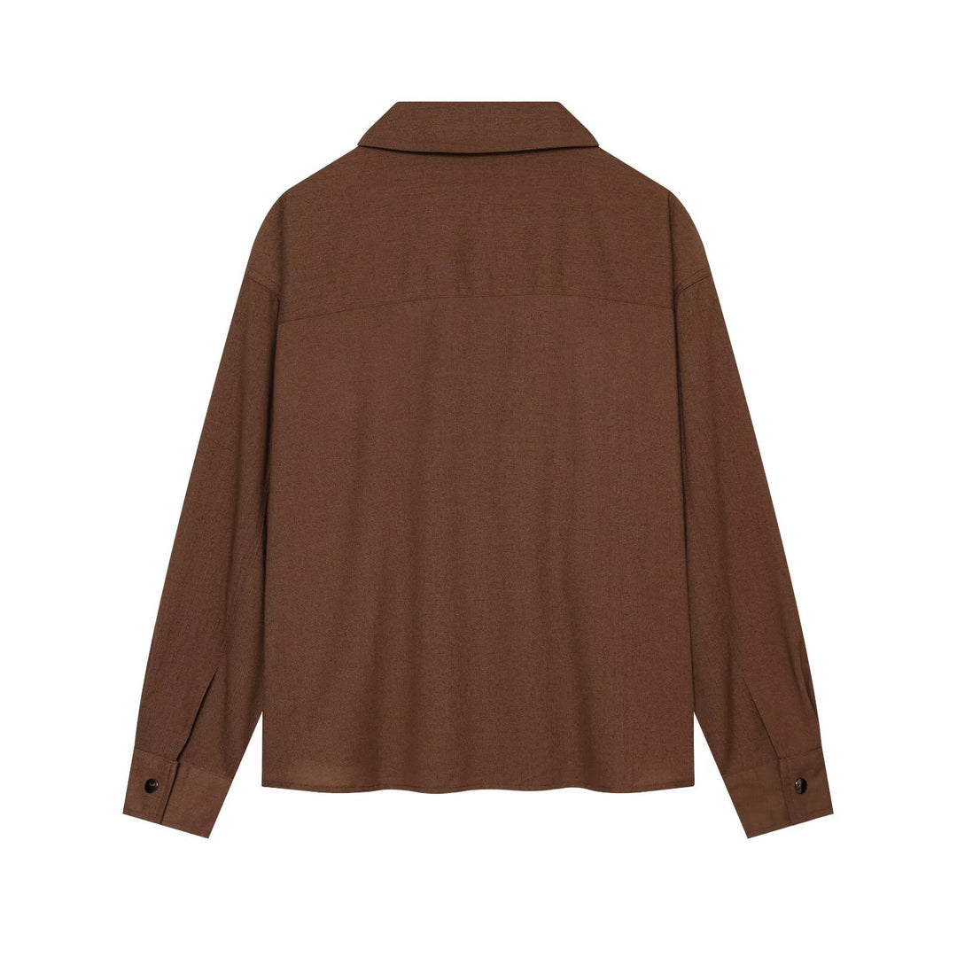 Damen Oversize Hemdblusen-Jacke mit Druckknopfblende und weiter Passform Drune