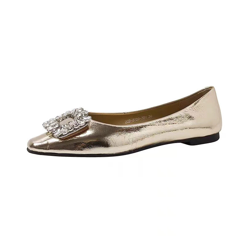 Damen Ballerina Flats mit spitzem Zehenbereich und dekorativem Strassschnalle Drune