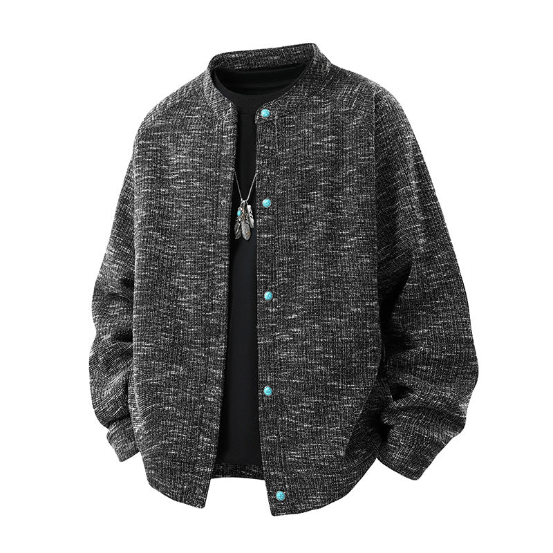 Herren Oversize-Strickbomberjacke mit Stehkragen und Druckknopfverschluss Drune