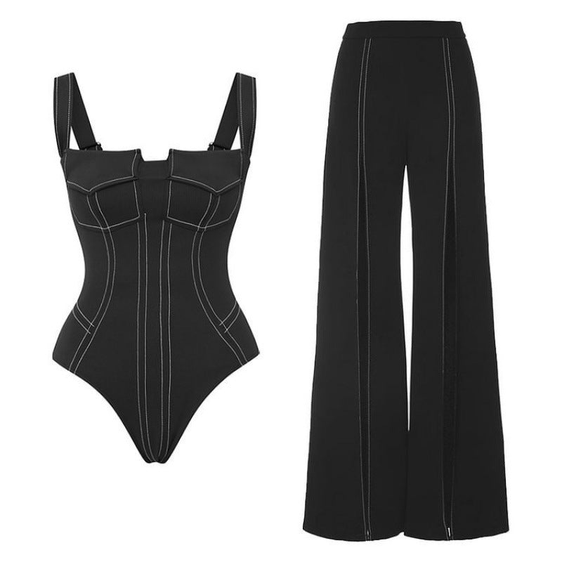 Damen Badeanzug-Set mit figurformendem Schnitt und eleganten Palazzohosen Drune