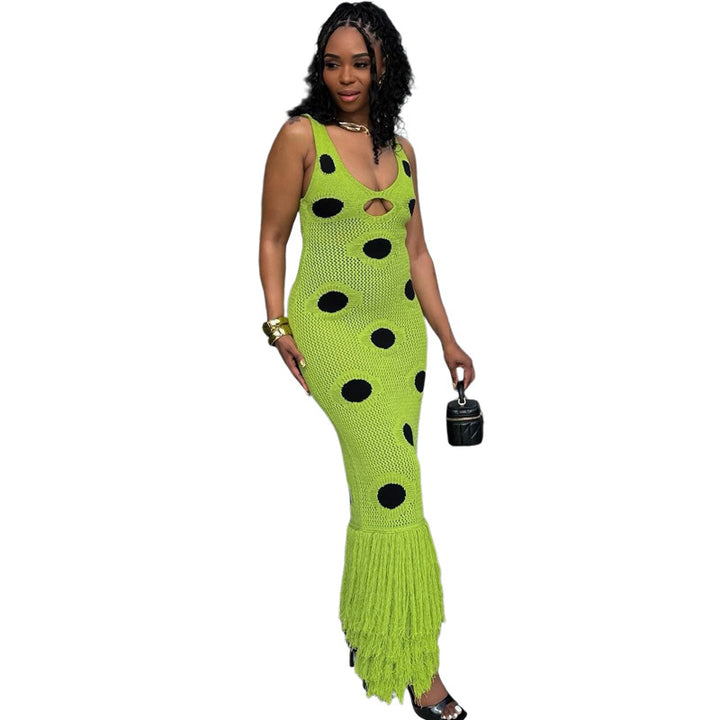 Damen Maxikleid mit tiefem V-Ausschnitt und fransigen Details Drune