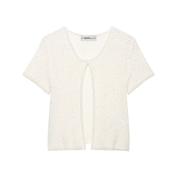 Damen Kurzärmelige Bouclé Strickjacke mit offenem Frontschlitz Drune