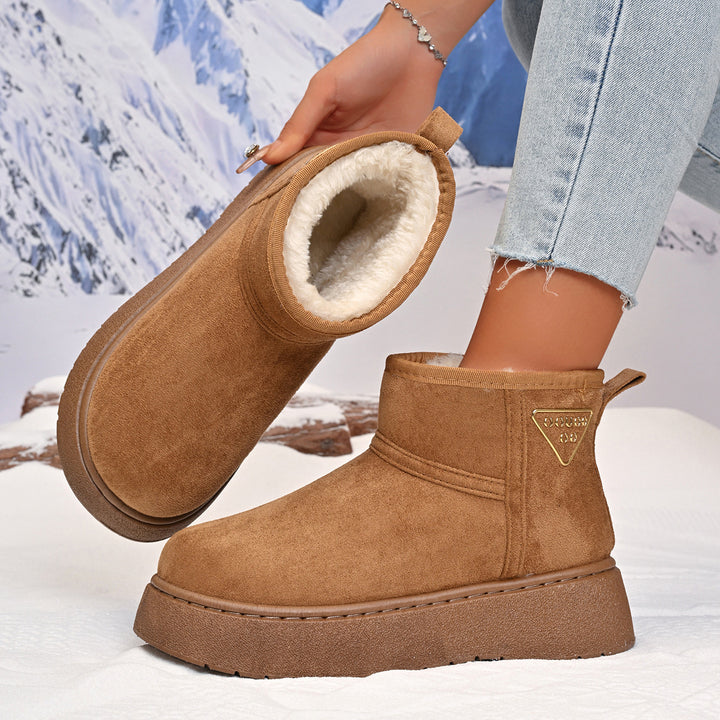 Damen Gefütterte Plateau‑Stiefeletten aus Wildlederoptik mit Teddyfutter Drune
