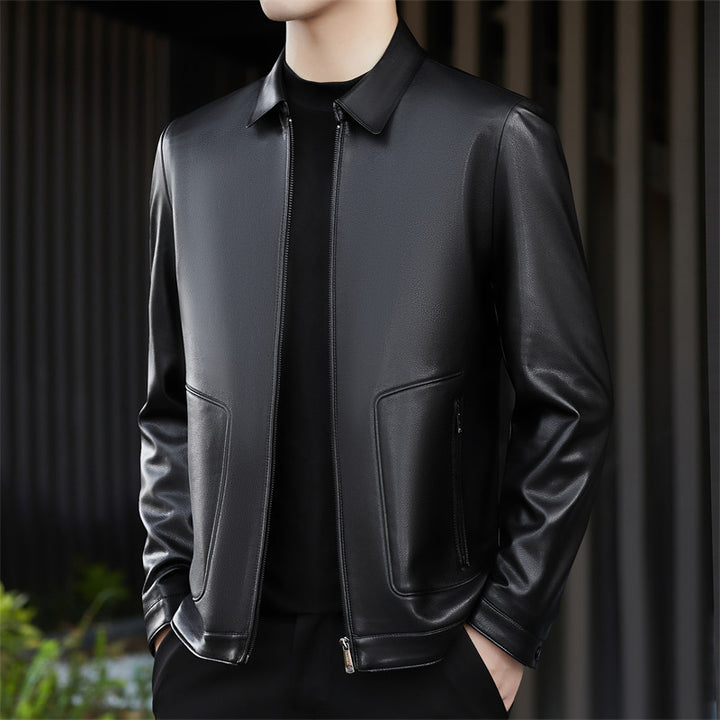 Herren Kunstlederjacke mit modernem Schnitt und praktischen Reißverschlusstaschen Drune