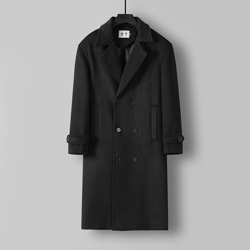 Herren Langer Doppelreihiger Wollmantel mit minimalistischer Silhouette und Schalkragen Drune